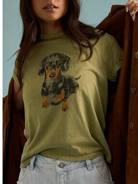 Anthropologie Olive Dachshund  Tee *Size Medium